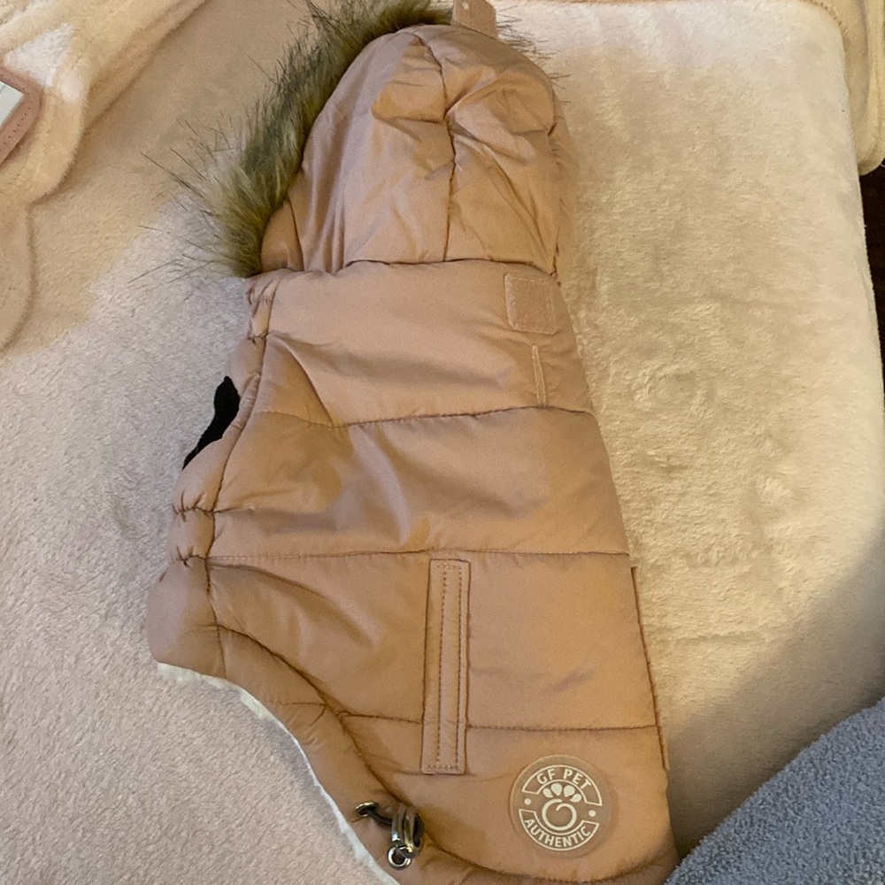 Pink GF coat with faux fur trim hood size X small